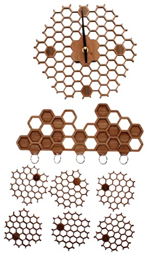 Germerott Bienentechnik Imker Geschenkset bestehend aus Einer Uhr einem Schlüsselbrett und 6 Bambus Untersetzern von Germerott Bienentechnik