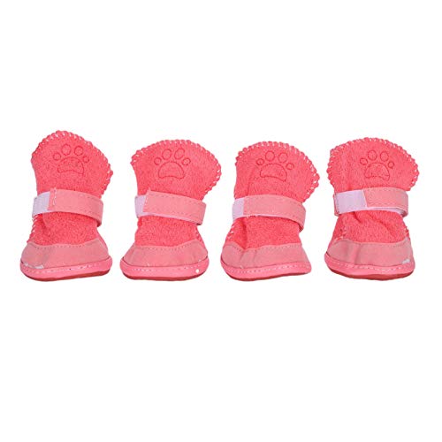 Hundeschuhe, wasserdichtes Gummi + Plüschtuch rutschfeste Hundestiefel Bequem für die Dekoration für den Winter(Pink, 5 Good) von Germerse