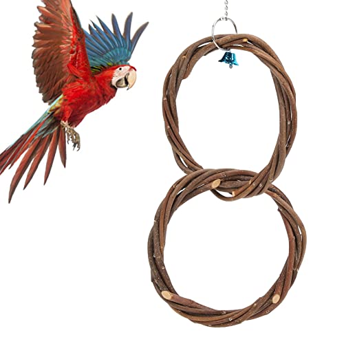 Papageien-Ringschaukel, Naturholz zieht Aufmerksamkeit auf Vogelspielzeug Doppelring-Schaukel für Papagei(Doppelringschaukel) von Germerse