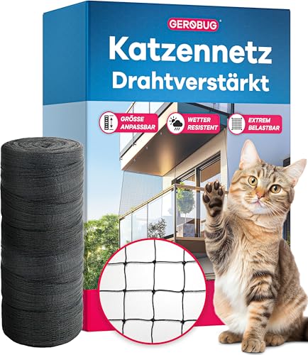 Gerobug Katzennetz für Balkon 8x3m - Drahtverstärktes Balkonnetz für Katzen - Katzenschutznetz für Balkon und Fenster - Katzennetz Balkon inklusive Befestigungsset von Gerobug