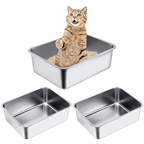 Gerrii Extra große Katzentoilette aus Edelstahl für Katzen mit hohen Seiten, antihaftbeschichtet, glatte Oberfläche, leicht zu reinigen, für Katzenklo (17,7 x 13,8 x 5,9 cm), 3 Packungen Gerrii Extra große Katzentoilette aus Edelstahl für Katzen mit hohen Seiten, antihaftbeschichtet, glatte Oberfläche, leicht zu reinigen, für Katzenklo (17,7 x 13,8 x 5,9 cm), 3 Packungen von Gerrii