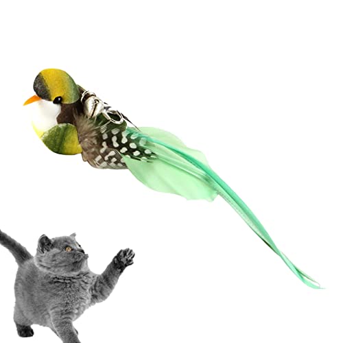 Geruwam Interaktives Vogelspielzeug für Katzen,Austauschbarer Katzenspielzeugkopf mit Vogelform und Glocke | Handgefertigter Katzenstab, Spielzeugaufsätze, Vogelspielzeug für drinnen spielende Katzen von Geruwam