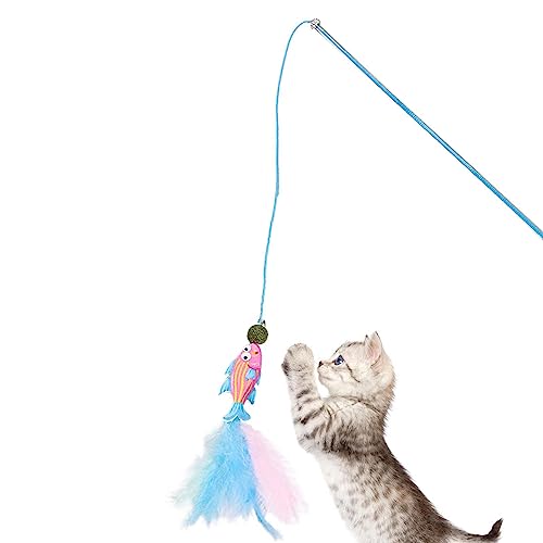 Geruwam Katzenfederspielzeug - Lustiges interaktives Katzenspielzeug für Hauskatzen | Katzenspielzeug-Zauberstab, Teaser-Spielzeug für geistige Übungen, Lauf-Interaktionsspiele von Geruwam