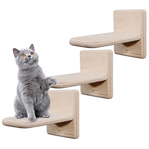 Katzenwandleiter, 3 Stufen, Katzenwandmöbel, Holzkatzen-Wandregale zum Klettern, praktische Wandmontierte Katzenleiter mit glatter, einfach zu montierender Katzenkletterleiter Katzenwandleiter, 3 Stufen, Katzenwandmöbel, Holzkatzen-Wandregale zum Klettern, praktische Wandmontierte Katzenleiter mit glatter, einfach zu montierender Katzenkletterleiter von Geruwam