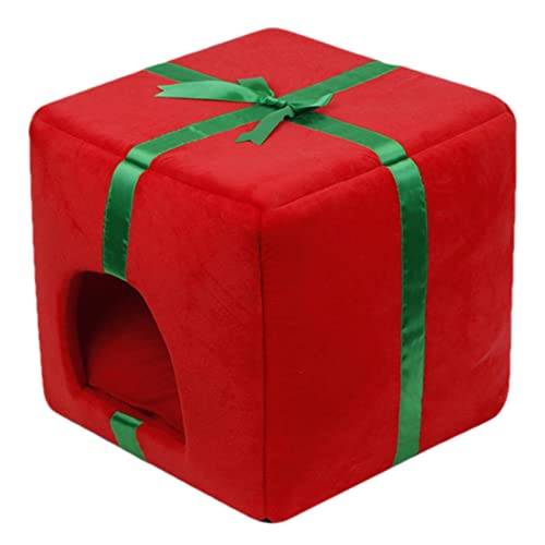 Weihnachtskatzenbett für Hauskatzen - Flauschiges Haustierbett mit abnehmbarem, waschbarem Kissen,Weihnachtsgeschenkbox-förmiges Haustierhaus für kleine, mittelgroße Katzen und Hunde Geruwam von Geruwam