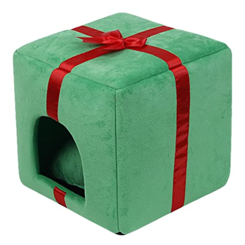 Weihnachtskatzenbett für Hauskatzen - Halbgeschlossenes Katzenversteck mit abnehmbarem und waschbarem Kissen - Keine Verformung, geschenkboxförmiges Haustierhaus für kleine Hunde, Welpen, Geruwam von Geruwam