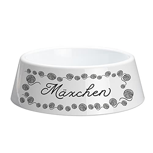 Geschenke 24 Katzen Futternapf personalisiert Motiv Wollknäuel: Futterstation Katze mit Wunschname, Fressnapf Katzen - Katzenhalter Geschenk optional mit Edelstahleinlage (Schwarz, 12,7 cm) von Geschenke 24