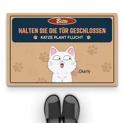 Geschenke Mall Personalisierte Fussmatte - Bitte Tür Geschlossen Halten Katzen Planen Ihren Ausbruch - Fussmatte Mit Namen, Fussmatte Selbst Gestalten, Fussmatte Katzen Personalisiert (#1, Modell #1) von Geschenke Mall