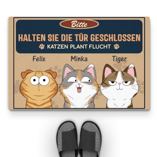 Geschenke Mall Personalisierte Fussmatte - Bitte Tür Geschlossen Halten Katzen Planen Ihren Ausbruch - Fussmatte Mit Namen, Fussmatte Selbst Gestalten, Fussmatte Katzen Personalisiert (#3, Modell #1) von Geschenke Mall