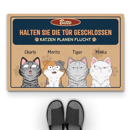 Geschenke Mall Personalisierte Fussmatte - Bitte Tür Geschlossen Halten Katzen Planen Ihren Ausbruch - Fussmatte Mit Namen, Fussmatte Selbst Gestalten, Fussmatte Katzen Personalisiert (#4, Modell #1) von Geschenke Mall