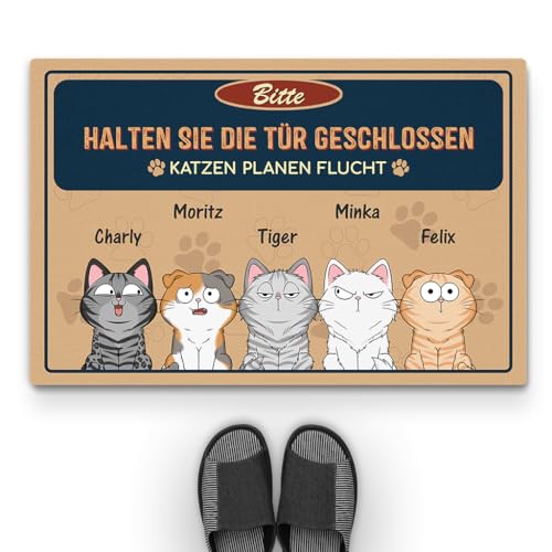 Geschenke Mall Personalisierte Fussmatte - Bitte Tür Geschlossen Halten Katzen Planen Ihren Ausbruch - Fussmatte Mit Namen, Fussmatte Selbst Gestalten, Fussmatte Katzen Personalisiert (#5, Modell #1) von Geschenke Mall