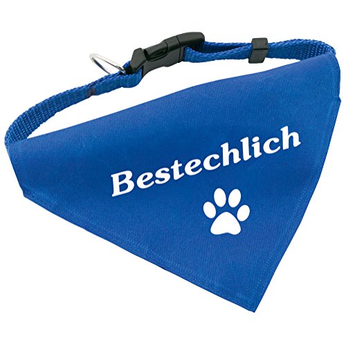 Hunde-Halsband mit Dreiecks-Tuch BESTECHLICH, längenverstellbar von 32 - 55 cm, aus Polyester, in blau von Geschenke mit Namen