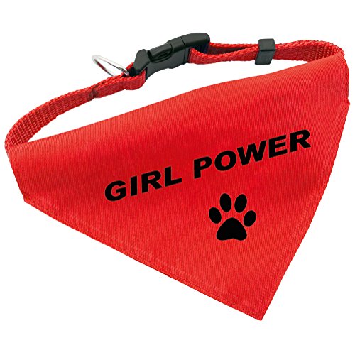 Hunde-Halsband mit Dreiecks-Tuch GIRL POWER, längenverstellbar von 32 - 55 cm, aus Polyester, in rot von Geschenke mit Namen