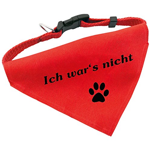 Hunde-Halsband mit Dreiecks-Tuch ICH WAR'S NICHT, längenverstellbar von 32 - 55 cm, aus Polyester, in rot von Geschenke mit Namen