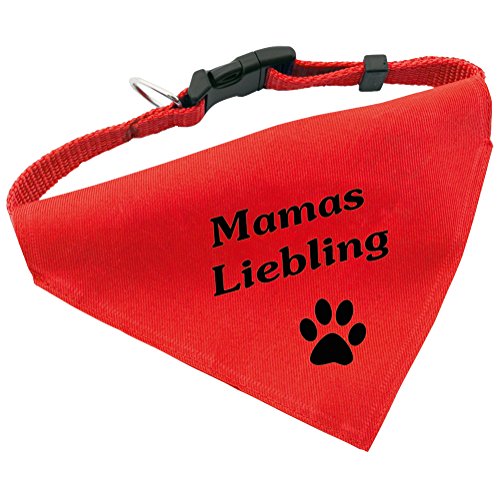 Hunde-Halsband mit Dreiecks-Tuch MAMAS LIEBLING, längenverstellbar von 32 - 55 cm, aus Polyester, in rot von Geschenke mit Namen