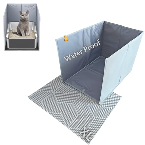 Gesomepurrz Extra großes Katzentoiletten-Gehege mit Katzentoilette, oben offen, hochseitiger Spritzschutz, wasserdichter Urinierschutz für Katzentoiletten von Gesomepurrz