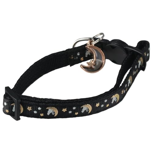 GetCoupon Hundehalsband für Katzen, verstellbar, goldfarbene Monde und Sterne, hält Hunde sicher und stilvoll, leuchtet im Dunkeln, Schwarz von GetCoupon