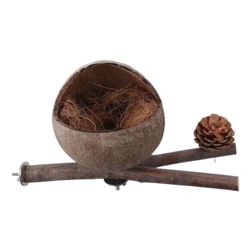 GetCoupon Kokosnuss-Vogelnest, Papageien-Hängemattennest mit Sitzstange, Kokosnussschalen-Vogelkäfig für Papageien, Sittiche, Wellensittiche, Lovebird(style2) von GetCoupon