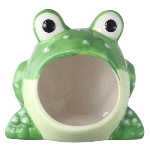 GetCoupon Kühlnest für Hamster, Haustierschlafzimmer, Schlafnest, große Öffnung, Cartoon-Tier-Keramiknest, saisonales universelles Obst-Keramik-Haustiernest (Frosch) von GetCoupon