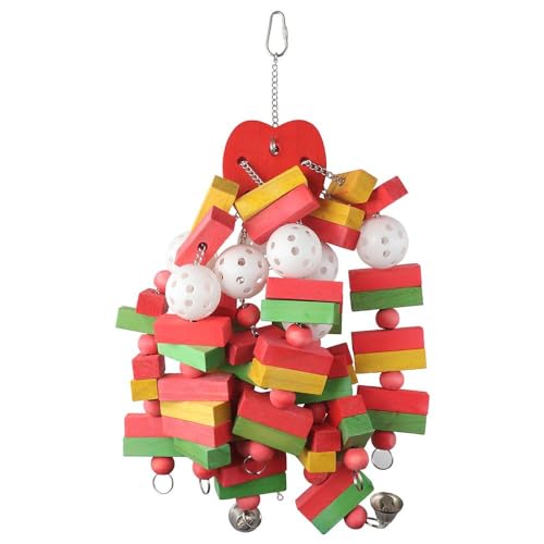 GetCoupon Natürliches Holzblock-Kauspielzeug, Apfelspieß, Vogelkäfig-Zubehör, farbiges Kapok-Seil, beißendes Vogelspielzeug (01) von GetCoupon