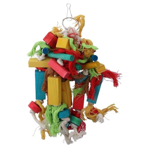 GetCoupon Natürliches Holzblock-Kauspielzeug, Apfelspieß, Vogelkäfig-Zubehör, farbiges Kapok-Seil, beißendes Vogelspielzeug (03) von GetCoupon