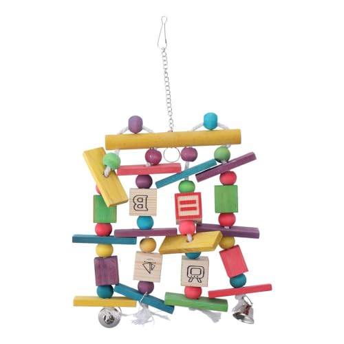GetCoupon Papageienspielzeug, bunte Holzblöcke, Vogelkauspielzeug mit Glocken, hängendes Papageienspielzeug, Papageienkäfig, Beißspielzeug für große Vögel von GetCoupon