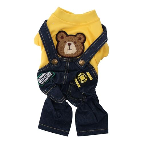 GetCoupon Teddy Hundekleidung, Herbstgurthose, gelbe Teddybär-Haustierkleidung, vierbeinige Haustierkleidung, niedlicher Denim-Overall, Hundemantel von GetCoupon