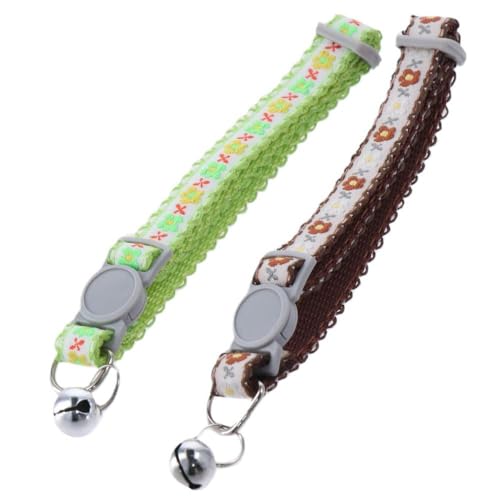GetCoupon Verstellbares Halsband mit Sicherheitsschnalle für Katzen, mit Glöckchen, bezaubernd, bestickt, Gänseblümchen-Halsband (Braun und Grün) von GetCoupon