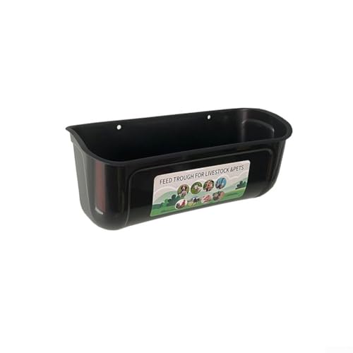Getdoublerich 2 x große hängende Geflügel-Futterstation für Hühner, Enten, Gänse, mit Zaunhalterung, robuster ABS-Futtertrog für Ziegen, Ferkel, Hirsche und Nutztiere (schwarz) von Getdoublerich