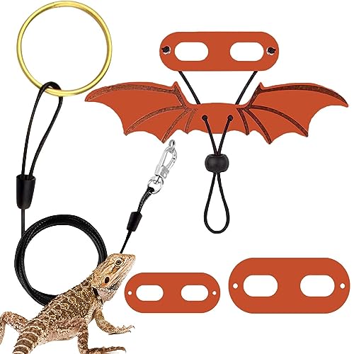 Bartdrachen-Geschirr, Leine für Bartdrachen – klein/mittel/groß, verstellbar, weiches Leder, Dinosaurier-Flügel, Reptiliengeschirr, Leine, Haustierzubehör, 3 Stück Geteawily von Geteawily