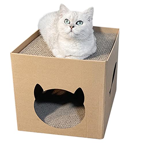 Geteawily Katzenkratzer Kartonhaus - Kratzbox für Hauskatzen,Katzenhaus mit Kratzblöcken, Katzenspielhaus, Katzenkratzspielzeug für Katzengeburtstag von Geteawily