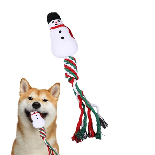 Geteawily Kauspielzeug für Hunde, Weihnachts-Schneemann-Seil-Welpenspielzeug, Haustier-Zahnreinigungsspielzeug, interaktives Plüsch-Kauspielzeug aus Seil für kleine und mittelgroße Hunde von Geteawily