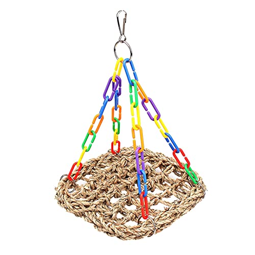 Vogel-Matte aus Seegras | Papageien-Hängematten-Schaukel – bissfestes Vogelkauspielzeug mit fester Schnalle, Kletternetz mit farbiger Kette für Sittiche Geteawily Vogel-Matte aus Seegras | Papageien-Hängematten-Schaukel – bissfestes Vogelkauspielzeug mit fester Schnalle, Kletternetz mit farbiger Kette für Sittiche Geteawily von Geteawily