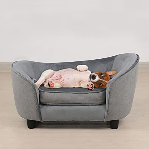 Getifun Haustier-Sofa-Bett, Samt und Leinenstoff, Haustier-Couch-Stuhl mit abnehmbarem und waschbarem Kissen für kleine Hunde und Katzen (hellgrau) von Getifun