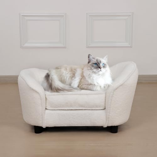 Haustier-Sofa, Bett, Samt, Haustier-Couch-Stuhl mit abnehmbarem und waschbarem Kissen für kleine Hunde und Katzen, Weiß von Getifun