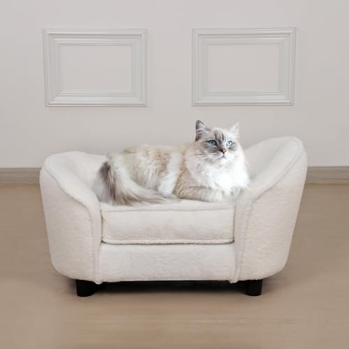 Haustier-Sofa, Bett, Samt, Haustier-Couch-Stuhl mit abnehmbarem und waschbarem Kissen für kleine Hunde und Katzen, Weiß Haustier-Sofa, Bett, Samt, Haustier-Couch-Stuhl mit abnehmbarem und waschbarem Kissen für kleine Hunde und Katzen, Weiß von Getifun