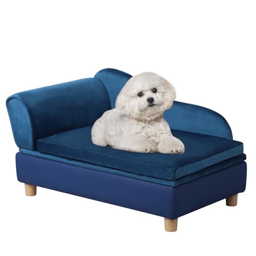 Haustierbett, Sofa, Welpenbett mit Stauraum, kleine Hundesofa mit abnehmbarem und waschbarem Kissen, bequemes Haustier-Couch-Bett für Katzen und Welpen, Blau Haustierbett, Sofa, Welpenbett mit Stauraum, kleine Hundesofa mit abnehmbarem und waschbarem Kissen, bequemes Haustier-Couch-Bett für Katzen und Welpen, Blau von Getifun