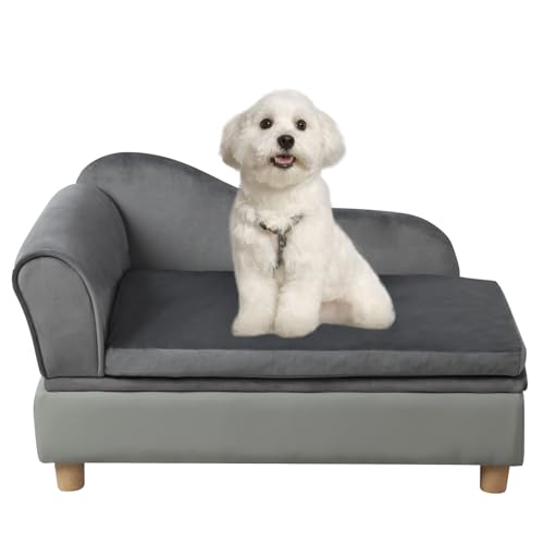 Haustier-Sofa, Bett, kleine Hunde, Couch, Sofa, Samt & Leder, Haustiermöbel für Katzen und kleine Rassen, Grau Haustier-Sofa, Bett, kleine Hunde, Couch, Sofa, Samt & Leder, Haustiermöbel für Katzen und kleine Rassen, Grau von Getifun