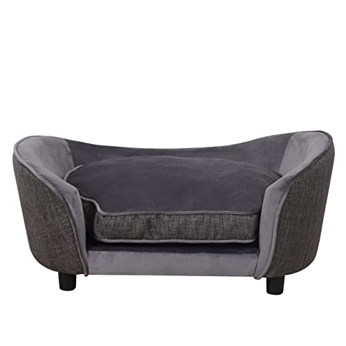 Haustier-Sofa, Samt, Leinen, mit abnehmbarem und waschbarem Kissen für mittelgroße Hunde und Katzen (grau) von Getifun