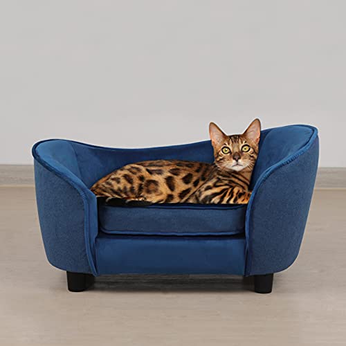 Haustier-Sofa, Samt- und Leinenstoff, Haustier-Couch-Stuhl mit abnehmbarem und waschbarem Kissen für kleine Hunde und Katzen, Blau von Getifun
