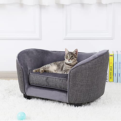 Haustier-Sofa-Bett, Samt-Couch mit waschbarem Kissen für kleine Hunde und Katzen, Grau (Grau) von Getifun