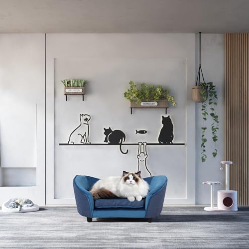 Haustier-Sofa, Bett/Samt & Leinenstoff, Haustier-Couch mit abnehmbarem und waschbarem Kissen für kleine Hunde und Katzen, Blau von Getifun
