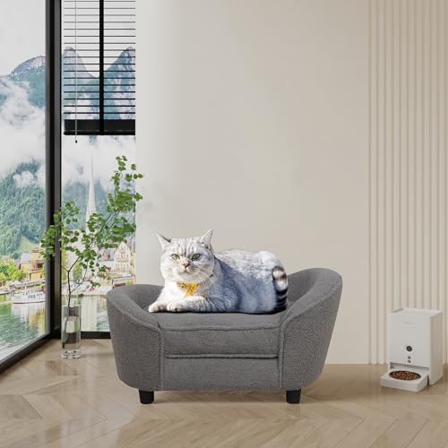 Haustiersofa, Samt, Haustier-Couch-Stuhl mit abnehmbarem und waschbarem Kissen für kleine Hunde und Katzen, Grau von Getifun