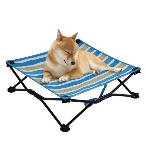 Kühlendes erhöhtes Hundebett, tragbar, Blau gestreift, Größe M von Getifun