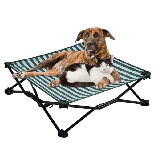 Kühlendes erhöhtes Hundebett, tragbar, Grün + Weiß, Größe L von Getifun