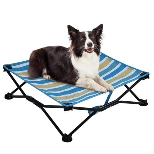 Kühlendes erhöhtes Hundebett, tragbares Hundebett (blau gestreift, groß) von Getifun