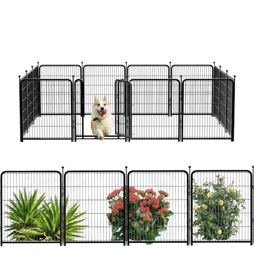 Getlay Dekorativer Gartenzaun, 61 cm (H), breites Tor, niedrige Schwelle, Hundezaun im Freien für den Hof. 16 Paneele, insgesamt 90 cm (L) Tierabsperrzaun, Campingzaun, schwarz von Getlay