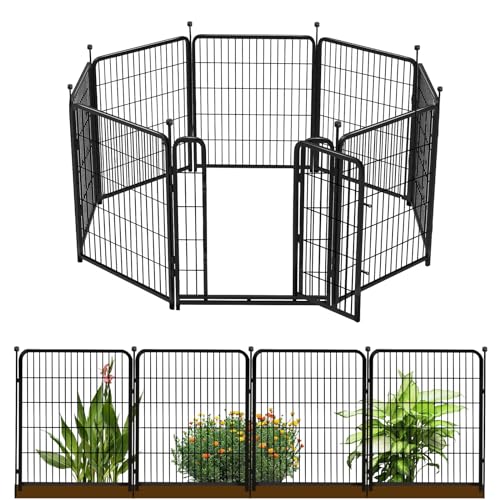 Getlay Gartenzaun 101,6 cm hoch, 8 Paneele insgesamt 4,7 m (L), Tor 45 cm breit mit niedrigen Schwellern, Hundezaun Outdoor für Hof, Kaninchenzaun für Garten, großer Hundegehege, Grenzzaun für von Getlay