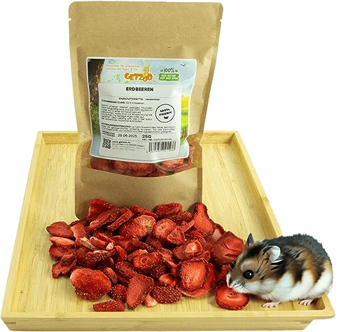 Getzoo Erdbeeren 25g - Schonend Getrocknete, Große Stücke, Natürliche Snacks für Nager, Vitaminreiche Leckerbissen für Hamster, Mäuse & Kleintiere von Getzoo