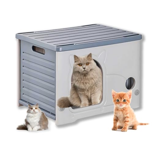 Gevvnss Kunststoff-Katzenhaus für drinnen und draußen, stapelbar, Wildkatzenhaus, isoliert, wetterfest, wasserdicht, Platz für 1–2 Katzen, ausgeschnittene Griffe, leicht zu tragen, Grau Gevvnss Kunststoff-Katzenhaus für drinnen und draußen, stapelbar, Wildkatzenhaus, isoliert, wetterfest, wasserdicht, Platz für 1–2 Katzen, ausgeschnittene Griffe, leicht zu tragen, Grau von Gevvnss